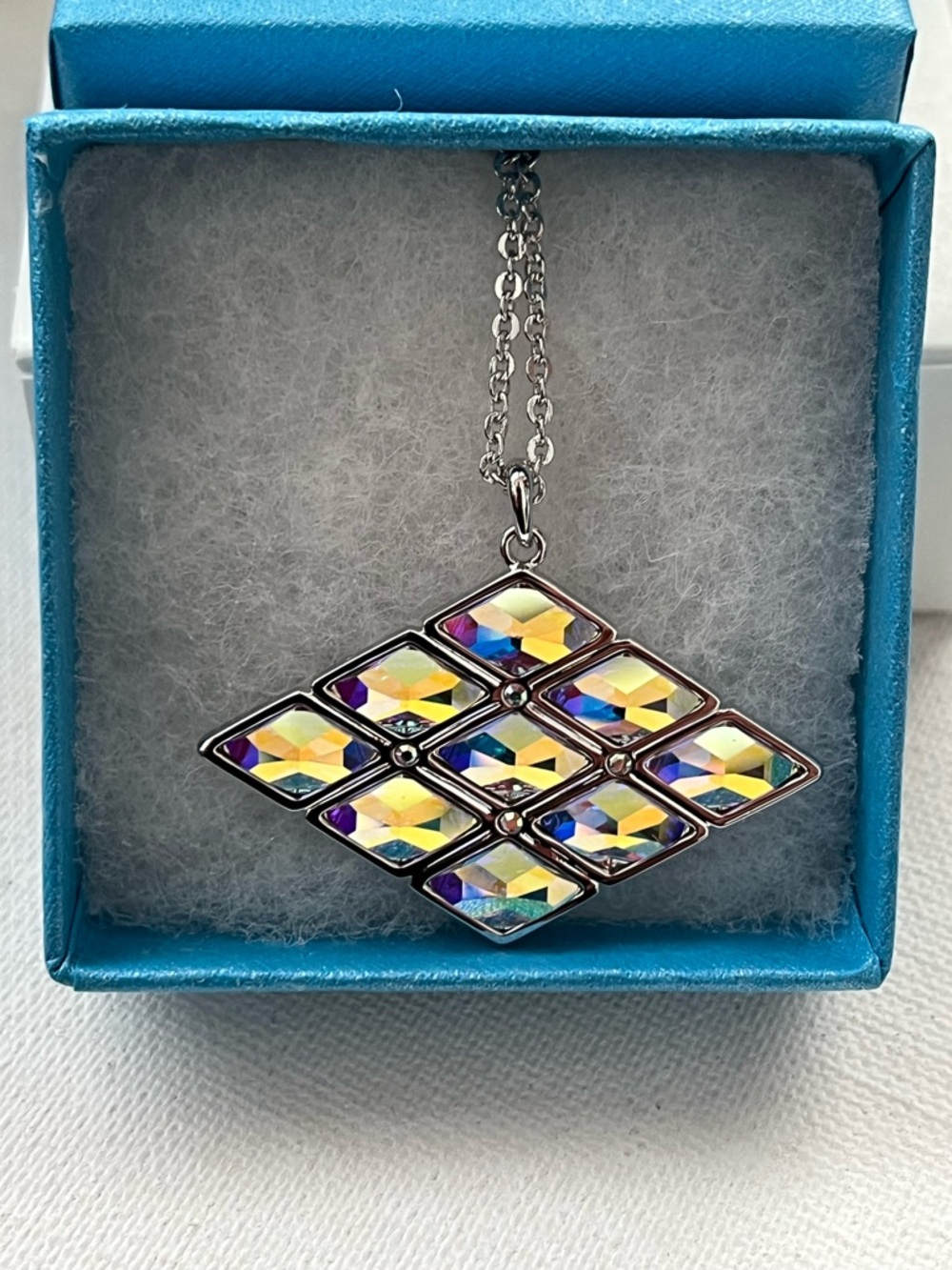 Swarovski Touchstone Crystal Aurora Borealis Geometric Pendant Necklace BNIB - Picture 4 of 6